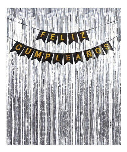 Guirnalda Cumpleaños Y 2 Cortinas Metálicas Colores A Elegir