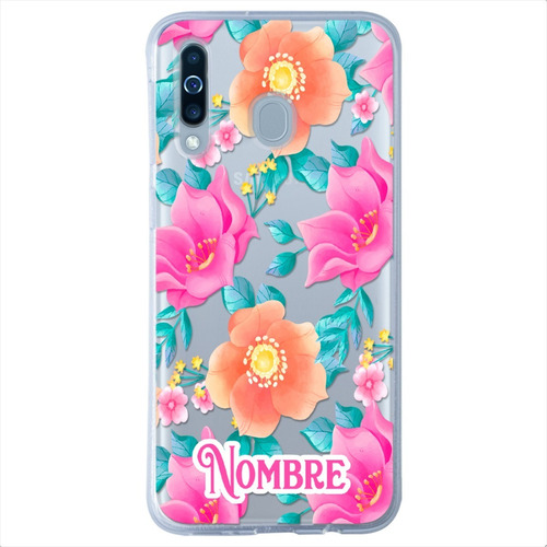 Funda Galaxy Flores Rosas Personalizada Con Tu Nombre
