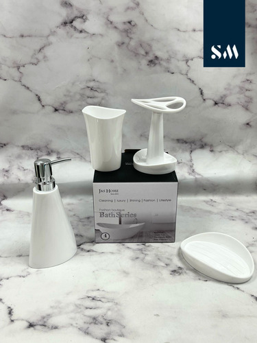 Juego De Baño Kit Accesorios Blanco Brilloso 4 Piezas