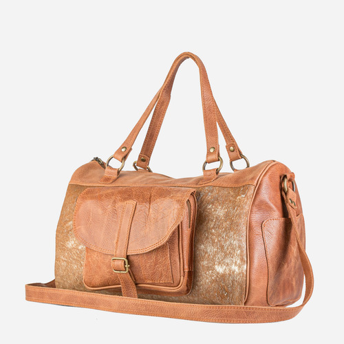 Bolso De Viaje Nevado - Cuero Con Pelo