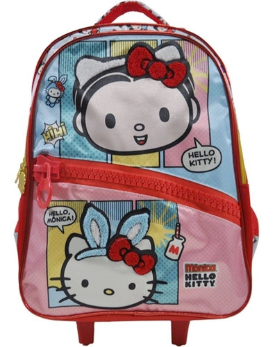 Mochila Rodinha Infantil Monica Hello Kitty Xeryus 7290 Cor Azul-claro