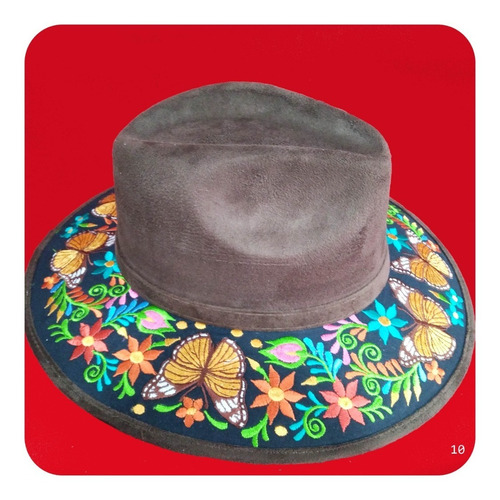 Imagen 4 de 9 de Elegante Sombrero Artesanal De Gamuza Bordado Mediano 1
