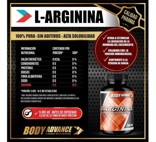 Whey Protein 3 Kg ( Proteína Pura ) + L - Arginina 200 Gr. Body Advance