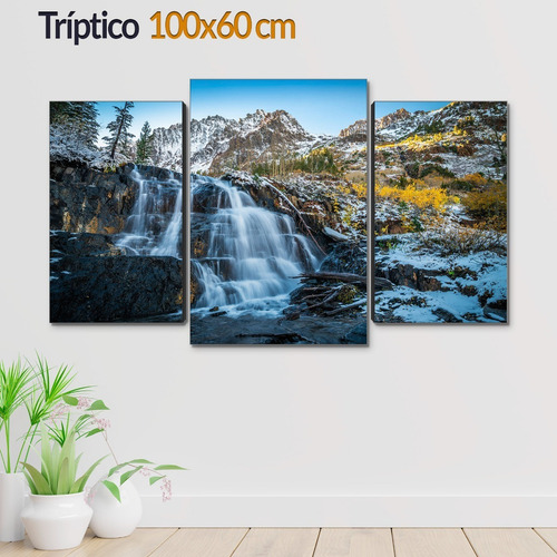 Cuadro Decorativo Moderno Paisaje Cascada Jd-0268 G Tríptico 100x60 Cm Sin Marco