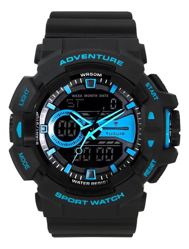 Relógio Masculino Tuguir Anadigi Tg3j8002 - Preto E Azul