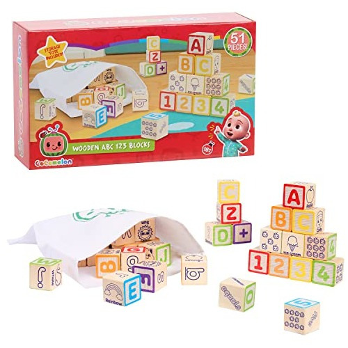 Basta Jogar Cocomelon Wooden Abc 123 Blocos De Madeira