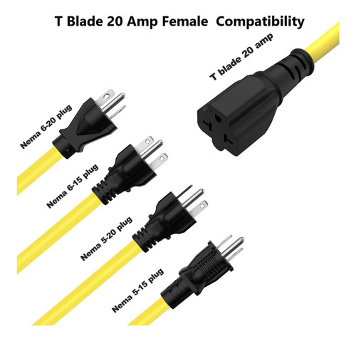 15-ft 12awg Nema 5-20p Cable De Extensión 20 Amp 125v 5-20