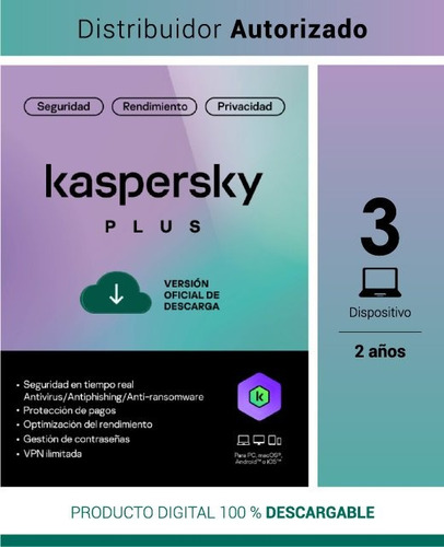 Kaspersky Plus 3 Usuarios 2 Años