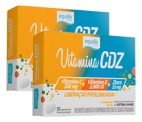 2x Vitamina Cdz D3 + C + Zinco Equaliv 30 Cápsulas Sabor Sem Sabor