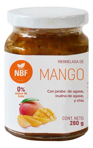 Nbf Mermelada De Mango Con Jarabe Agave Inulina Y Chía 280gr