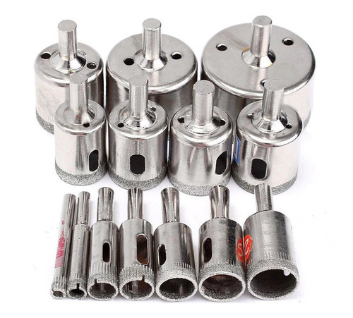 Kit 15 Brocas Diamantadas 6-50mm Vidro Ceramica Marmore