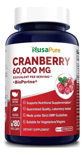 Cramberry (arándanos Rojos) 60,000mg Con Bioperine 180cps