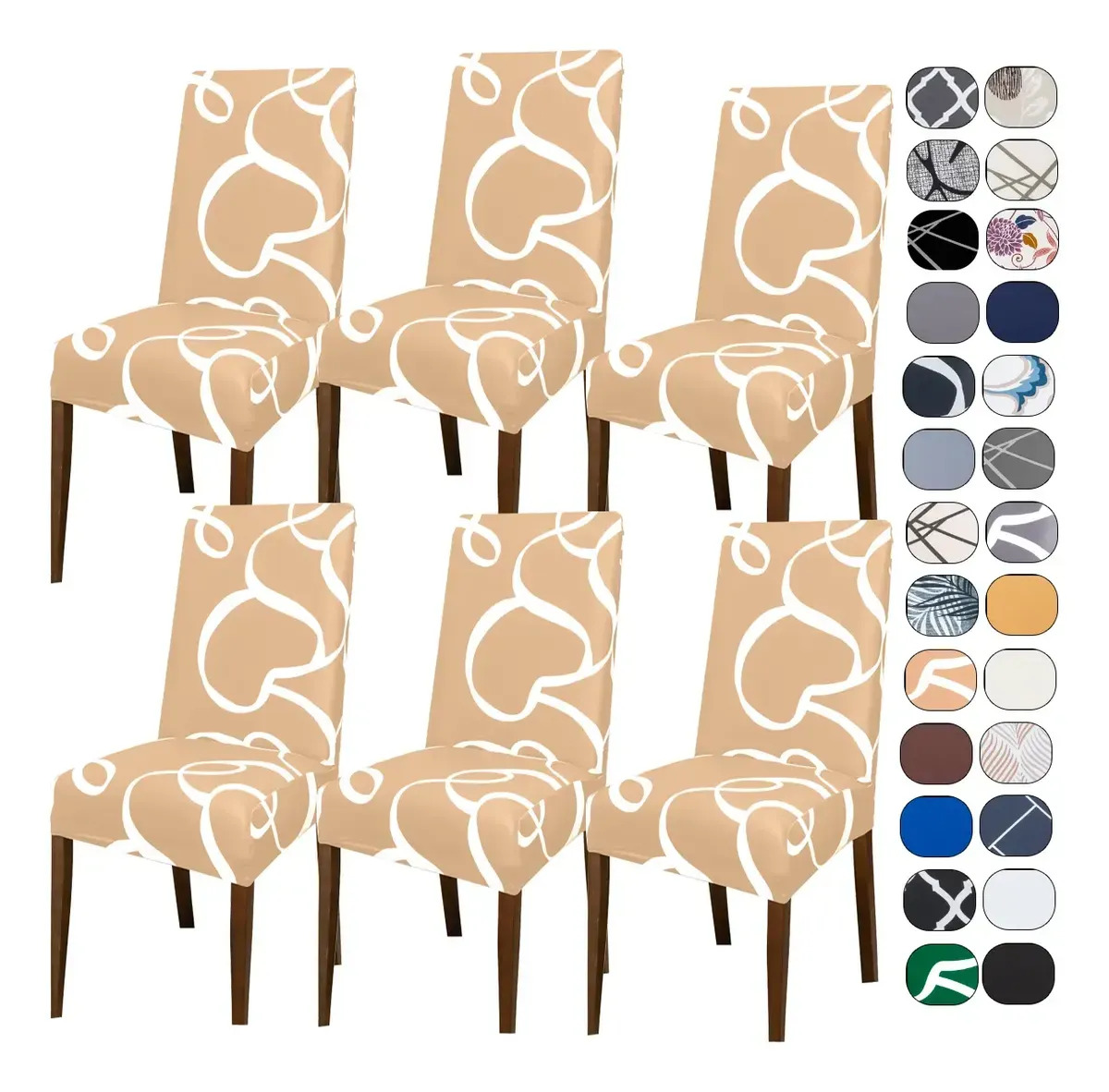 Kit 6 Capa Cadeira Jantar Tecido Importado Spandex Mais Resistente Elástico Cor Coke Creme