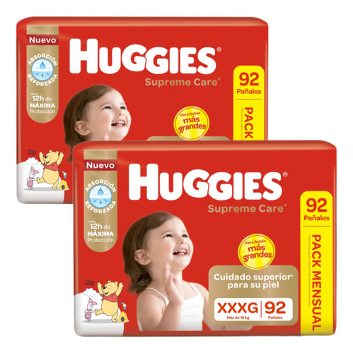 2 Packs Pañales Huggies Supreme Care Pack Mensual