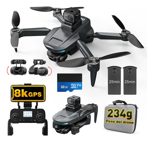SJRC L200PRO HD MAX Mini Dron Con Cámara 8k Profesional Sin Escobillas 2 Baterías Negro 2.4 GHz