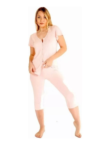 Pijama Verano Casaca Camisera Botones Con Pantalon Capri