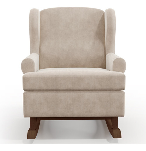Poltrona De Amamentação Com Balanço Malu Base De Madeira P02 Suede Bege