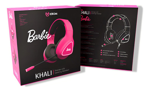 Audífonos Gamer De Barbie Rosados Krom Khali Multiplataforma Color Rosado