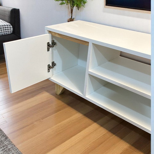 Mesa Rack Tv Escandinava Nordica Led Armada - Mania Muebles Blanco Y Pino