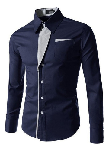 Camisa Elástica Rayas Diagonale Slim-fit Contraste Moda Ropa