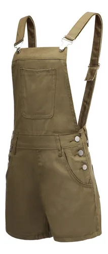 Overol De Mezclila Mujer Short Moda Simple Multibolsillos