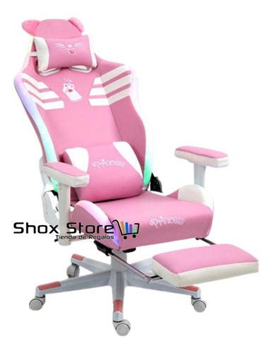 Silla Sillon Gamer Rosa Reclinable Luces Led Orejas Gatito
