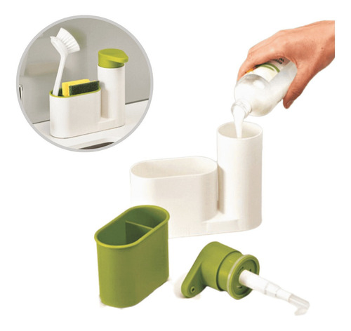 Dispenser Porta Detergente Sabonete Líquido Cozinha Banheiro Cor Branco/verde