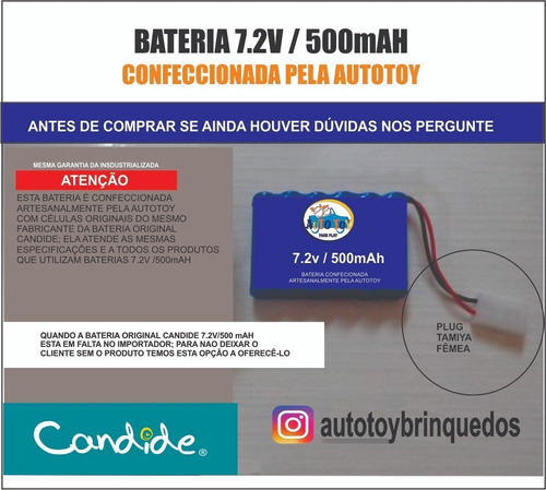 Bateria 7.2v 500mah - Confecionada Pela Autotoy Park Play