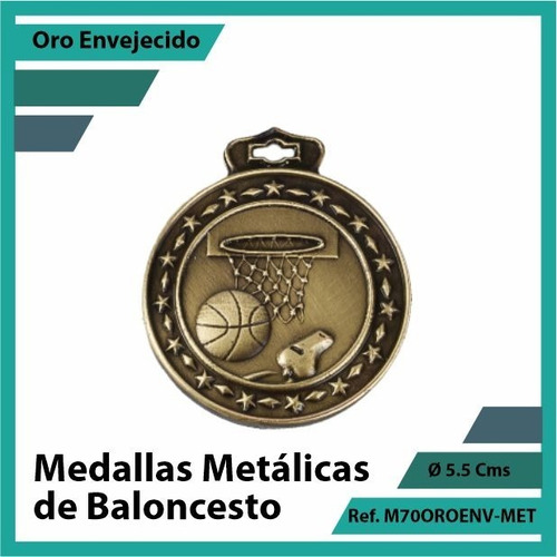 Medallas En Cali De Baloncesto Oro Metalica M70oro