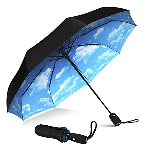 Paraguas De Viaje A Prueba Viento Compacto Color Negro Azul