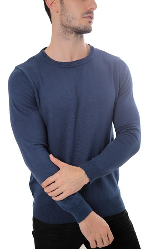 Imagem 3 de 4 de Suéter Tricot Masculino Leve Gola C Marinho