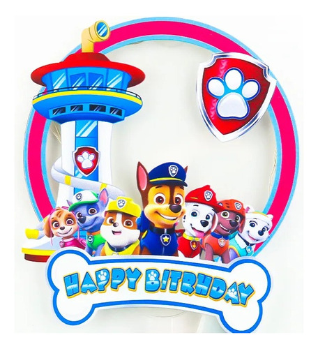 Adorno Para Pastel Top Cake Paw Patrol Luces Led Coleccion