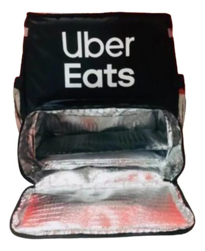 Mochila Uber Eats Negra Con Porta Vasos Negro Liso