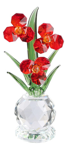 Figura Flor Orquidea Cristal Decoracion Hogar Adorno Rojo