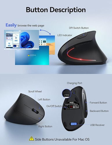 Mouse Ergonómico Inalámbrico Recargable Silencioso