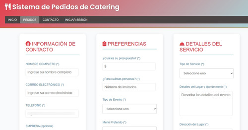 Sistema Catering Pedidos Ordenes Presupuesto Solicitudes Sof