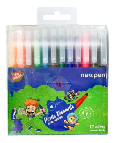 Imagem 1 de 3 de Newpen Caneta Ponta Diamante 2-4mm C/12 Cores Gato Galáctico
