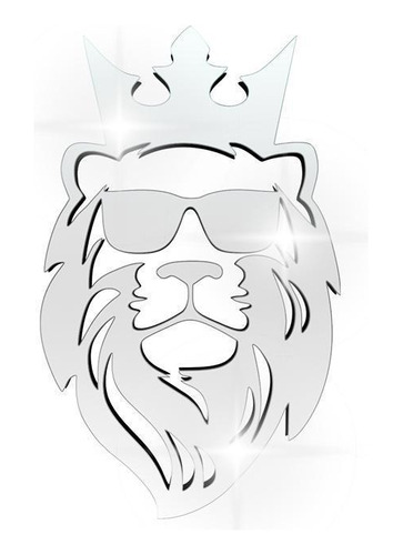 Acrílico Decorativo Espelhado Leão De Óculos E Coroa Prata