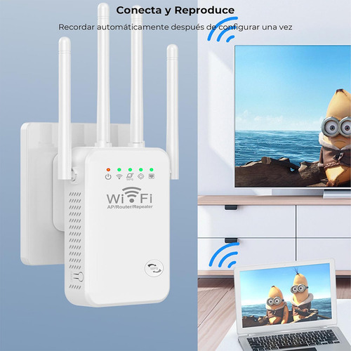 Repetidor Amplificador De Señal Wifi Router Inalámbrico 4 Antena Extensor De Señal Wifi MX-034 Blanco Marca Hysmart