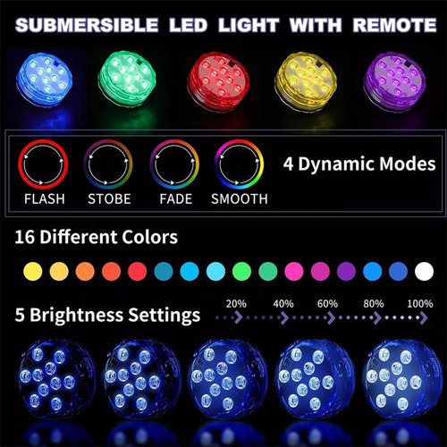 Imagen 3 de 6 de Set Luz Sumergible Para Piscina Impermeable