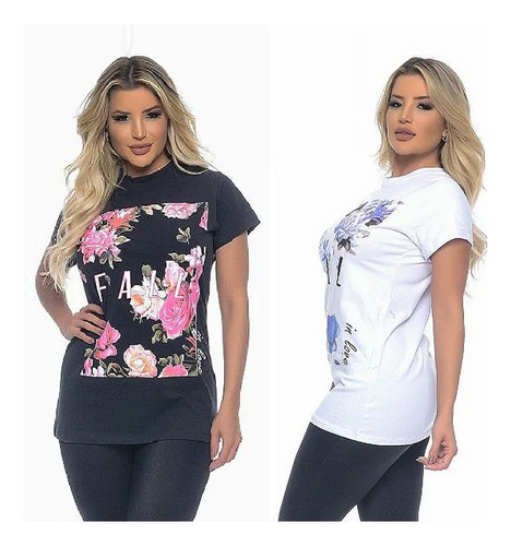 Camisetão Feminino Estampado Florido Manga Curta