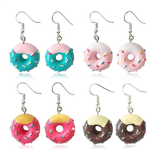 Aretes Juego De 4 Pares De Aretes De Mini Donas De Resina