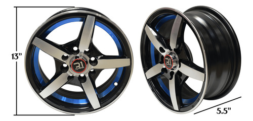 Jgo 4 Rines Estrella Blck Blue Line Chevy Ts3 Caribe Ma Neg Negro Pulido