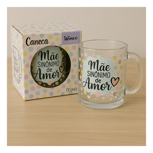 Caneca De Vidro Parapresente Mãe Sinonimo De Amor Wincy