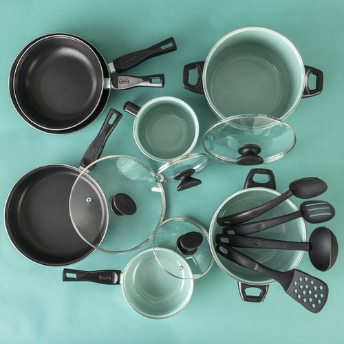 Imagen 5 de 9 de Batería De Cocina Cinsa Granito Jade Menta 15 Piezas