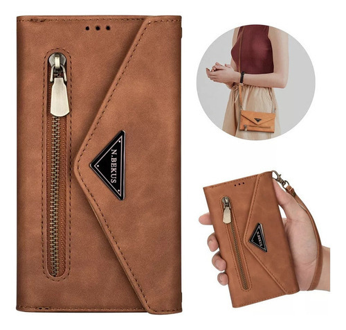 Funda Tipo Cartera Con Cierre De Piel Tipo Bandolera For Color Marrón Redmi Note10 Pro