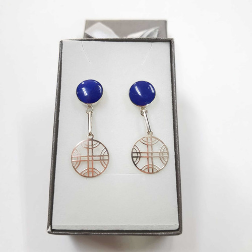 Aros Kultrun Grandes Plata Ley 950 Con Lapis Lazuli