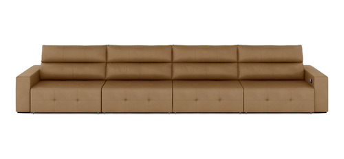 Sofá Retrátil 404cm 4 Módulos Nero Com Usb Couro Caramelo