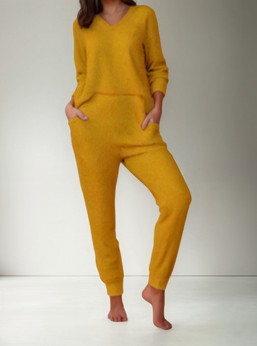 Conjunto Casual De Pants Y Blusa Con Escote V Para Mujer