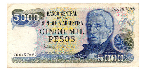 Billete 5000 Pesos Ley, Bottero 2476, Año 1982 Usado Bueno 